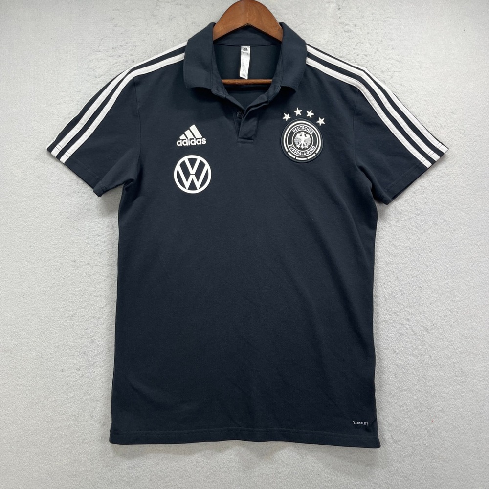 Adidas Polo Shirt Mens Medium Black Germany Soccer DFB Volkswagen Climalite